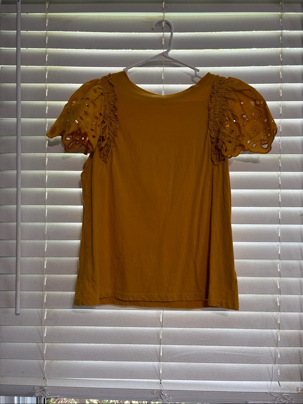 Express Mustard Eyelet Puff Sleeve Tee